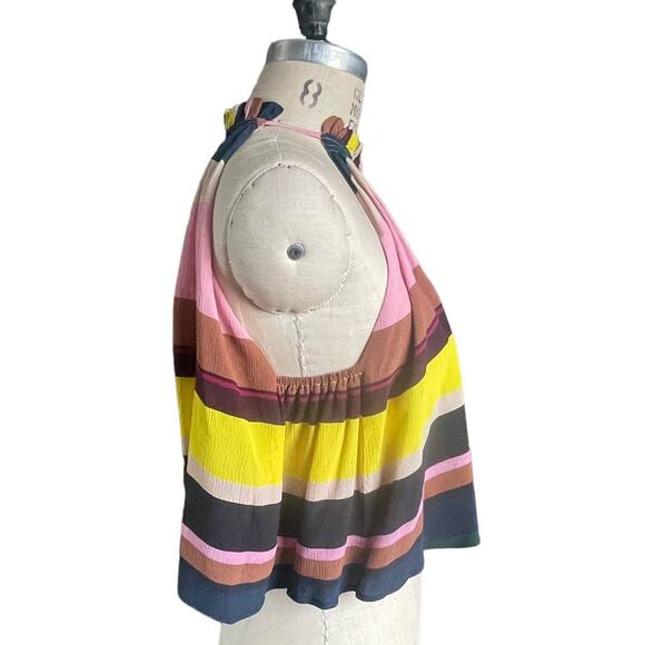 Apiece Apart Olivera Bright Striped Cropped Halter Silk Top Size 2 - Picture 3 of 6